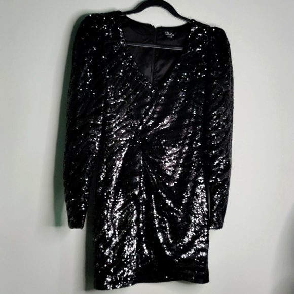 Black Sequin Puff Sleeve mini dress - Picture 4 of 12